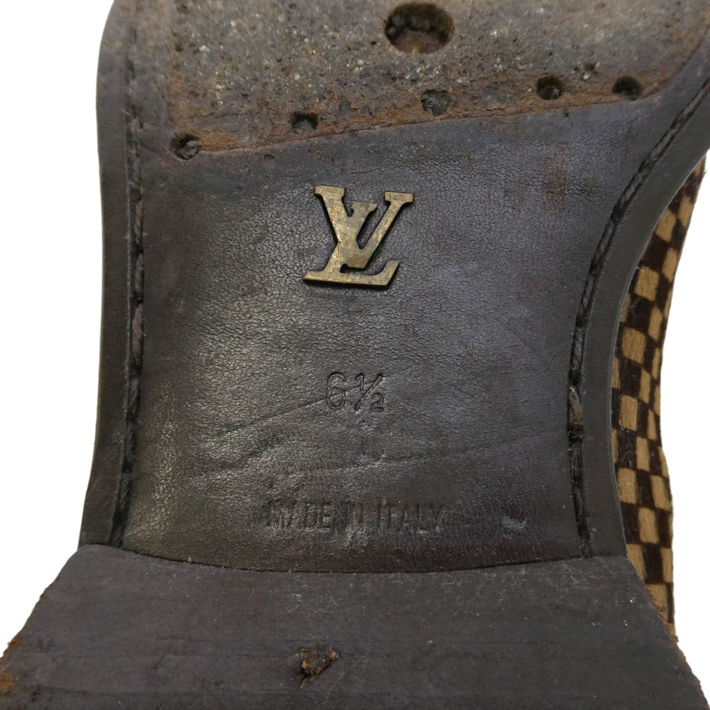 LOUIS VUITTON ルイ・ヴィトン BA0032 ダミエ ソバージュ ハラコ ローファー シューズ ブラウン系 6.5【中古】
