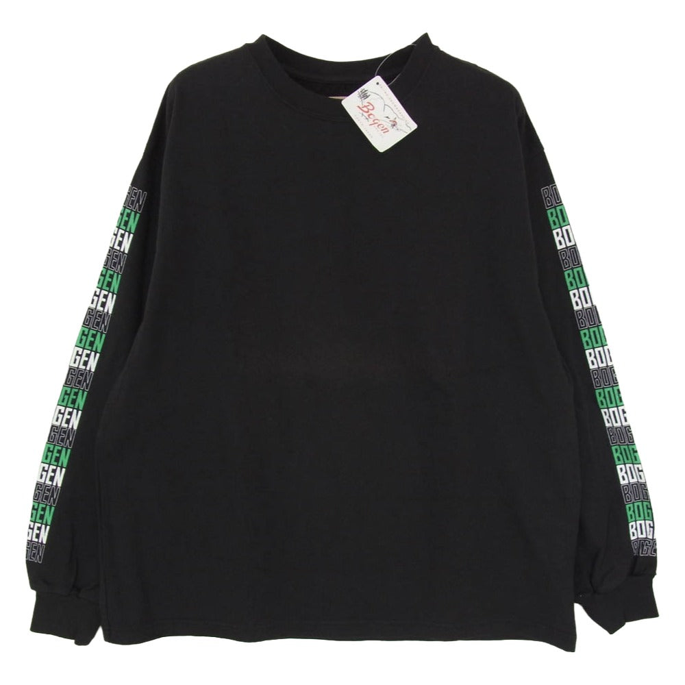 ボーゲン BG-25-2 ロゴ プリント コットン 長袖 Tシャツ カットソー ブラック系 M【極上美品】【中古】