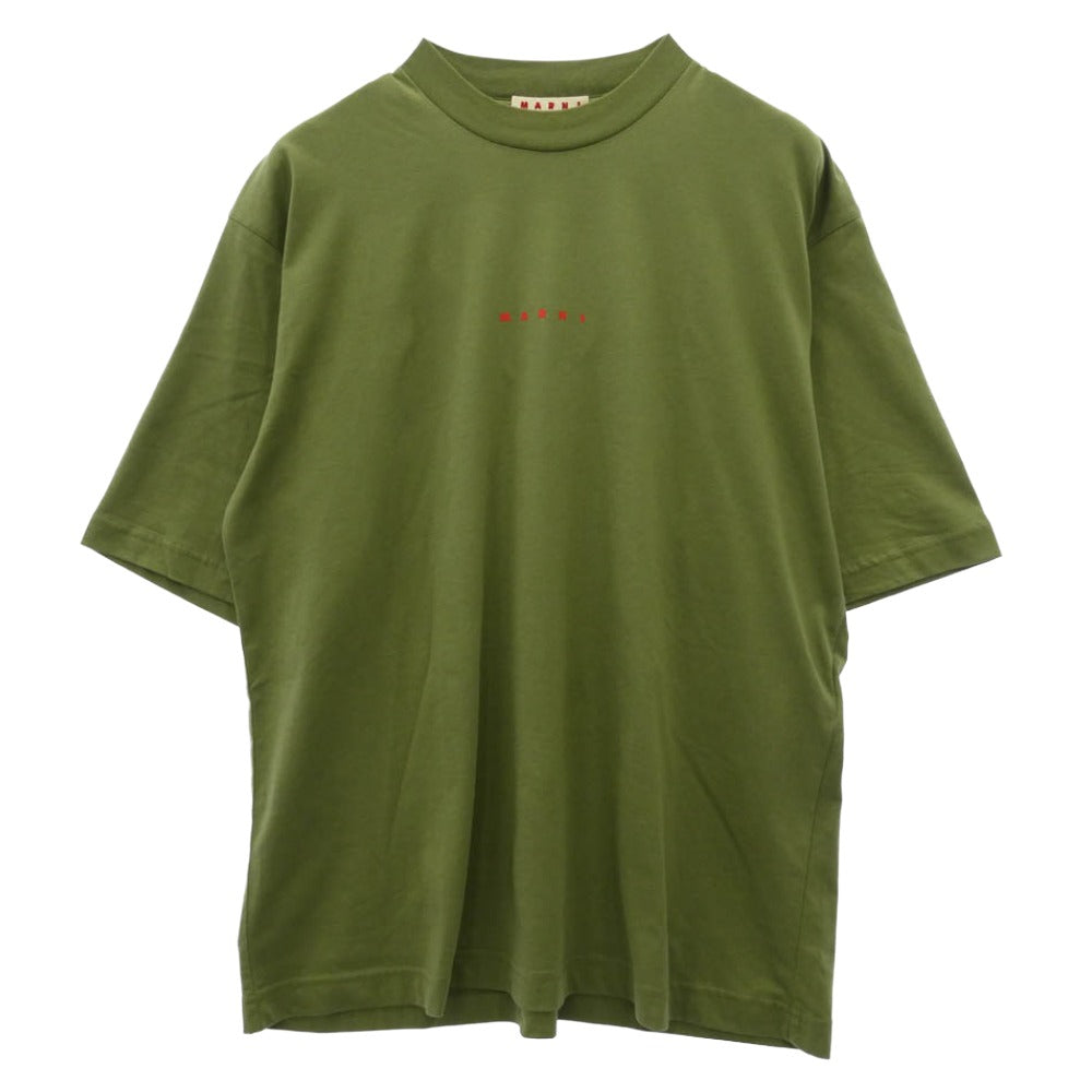 MARNI マルニ HUMU0223P1 USCS87 organic cotton T-shirt with Mini logo コットン クルーネック ロゴ プリント 半袖 Tシャツ モスグリーン系 44【美品】【中古】