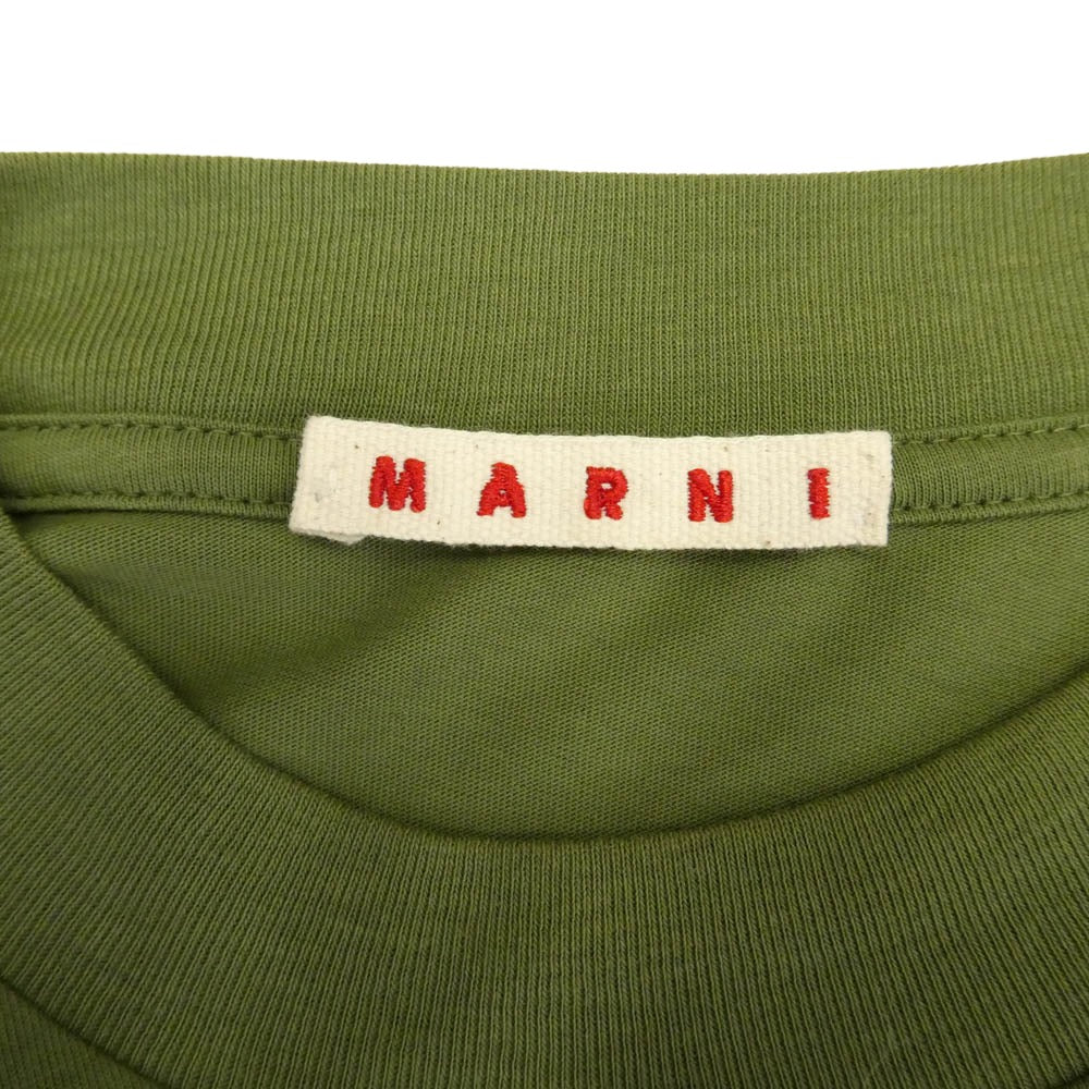 MARNI マルニ HUMU0223P1 USCS87 organic cotton T-shirt with Mini logo コットン クルーネック ロゴ プリント 半袖 Tシャツ モスグリーン系 44【美品】【中古】