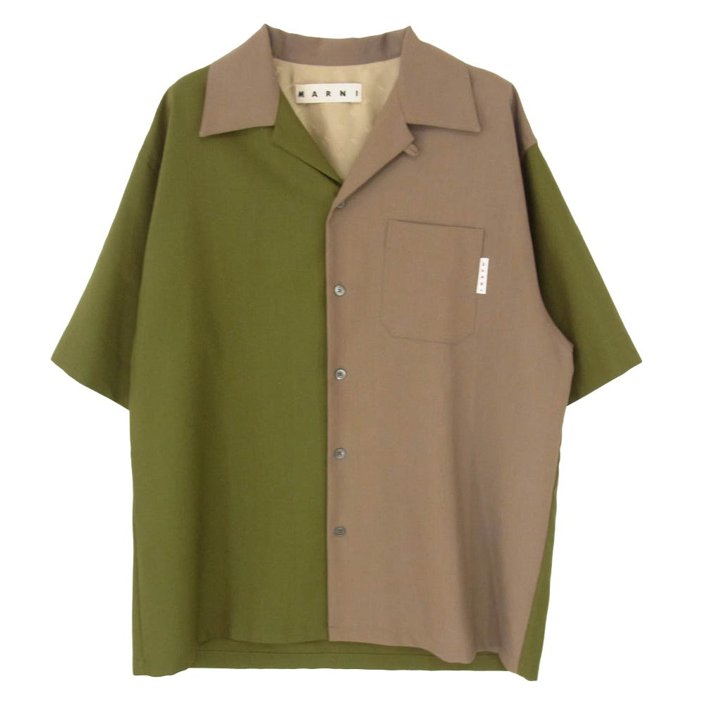 MARNI マルニ 22SS CUMU0213QU MA BOWLING SHIRT ウール トロピカル オープンカラー 半袖 シャツ カーキ系 48【美品】【中古】