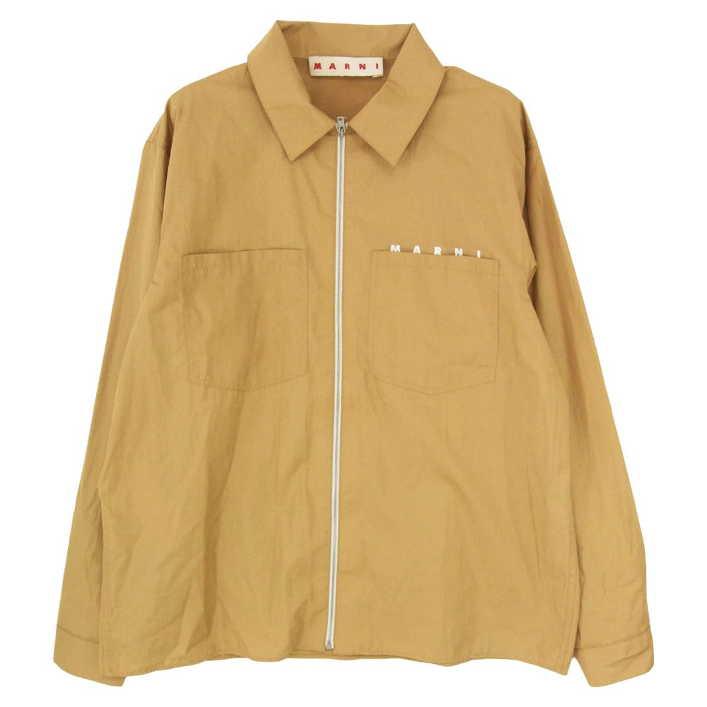 MARNI マルニ CUMU0297P0 USCT88 POPLIN ZIP SHIRT WITH HIDDEN LOGO ロゴ プリント ジップアップ 長袖 シャツ ブラウン系 44【中古】