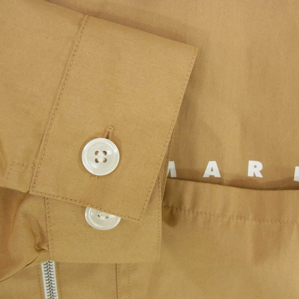 MARNI マルニ CUMU0297P0 USCT88 POPLIN ZIP SHIRT WITH HIDDEN LOGO ロゴ プリント ジップアップ 長袖 シャツ ブラウン系 44【中古】