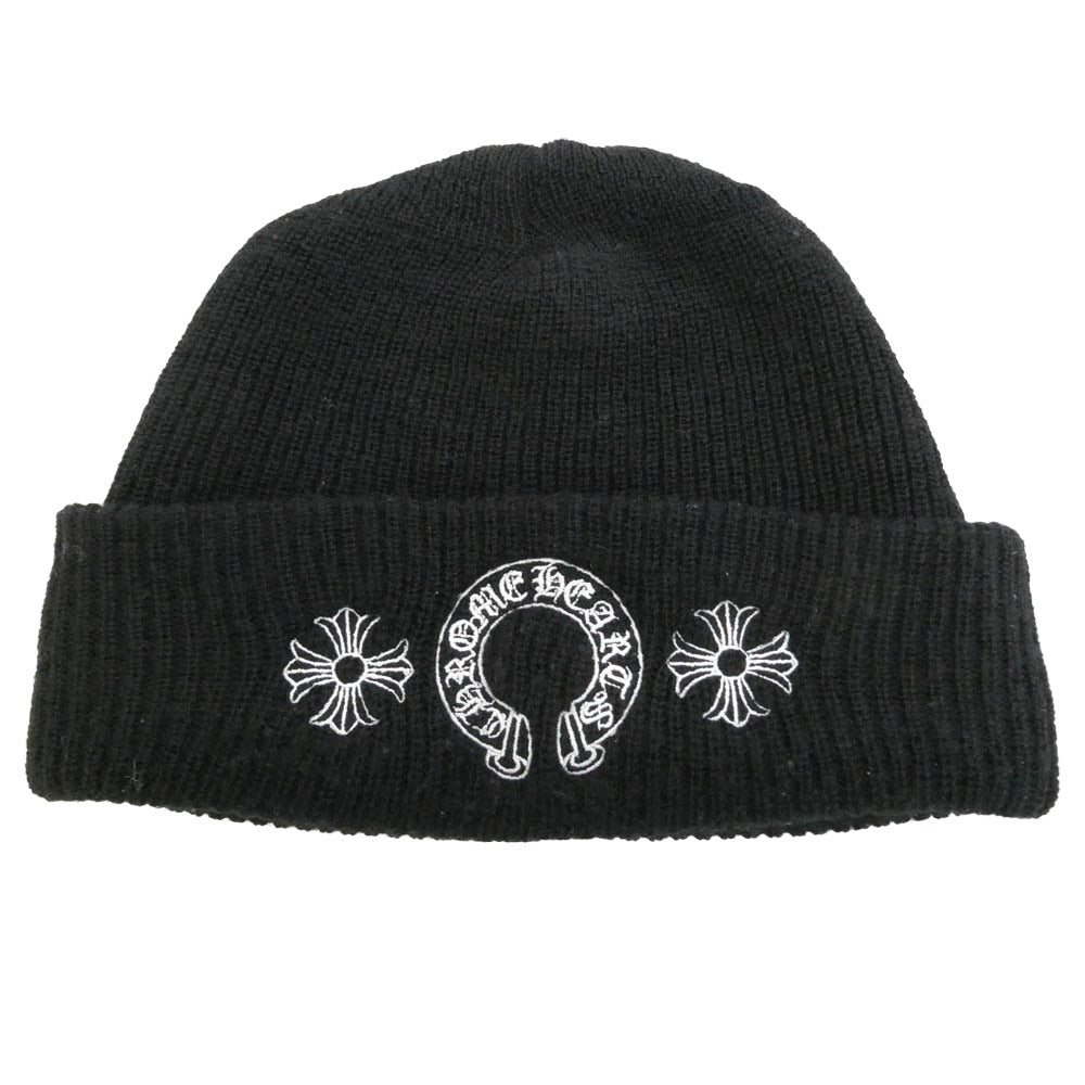 CHROME HEARTS クロムハーツ（原本無） WOOL WATCH CAP CHプラス ホースシュー ニットキャップ ビーニー 帽子 ブラック系 23cm【中古】
