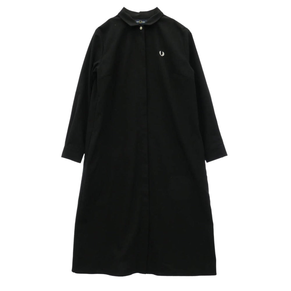 FRED PERRY フレッドペリー プリーツ 長袖 ロング シャツ ワンピース ブラック系 UK10【中古】