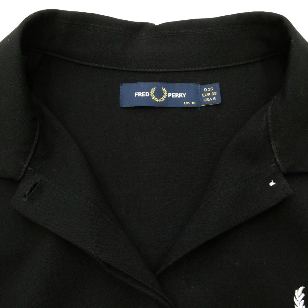 FRED PERRY フレッドペリー プリーツ 長袖 ロング シャツ ワンピース ブラック系 UK10【中古】