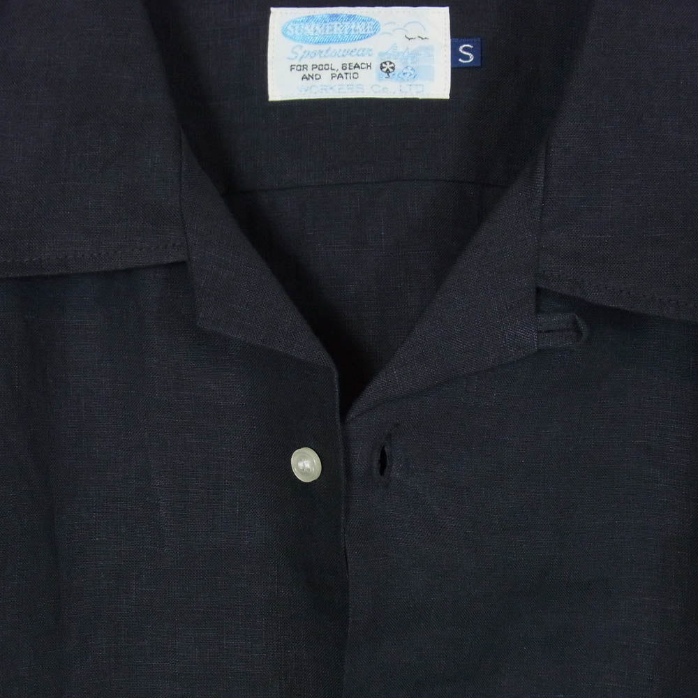 ワーカーズ Open Collar Shirt リネン オープンカラー 半袖 シャツ ブラック系 S【中古】