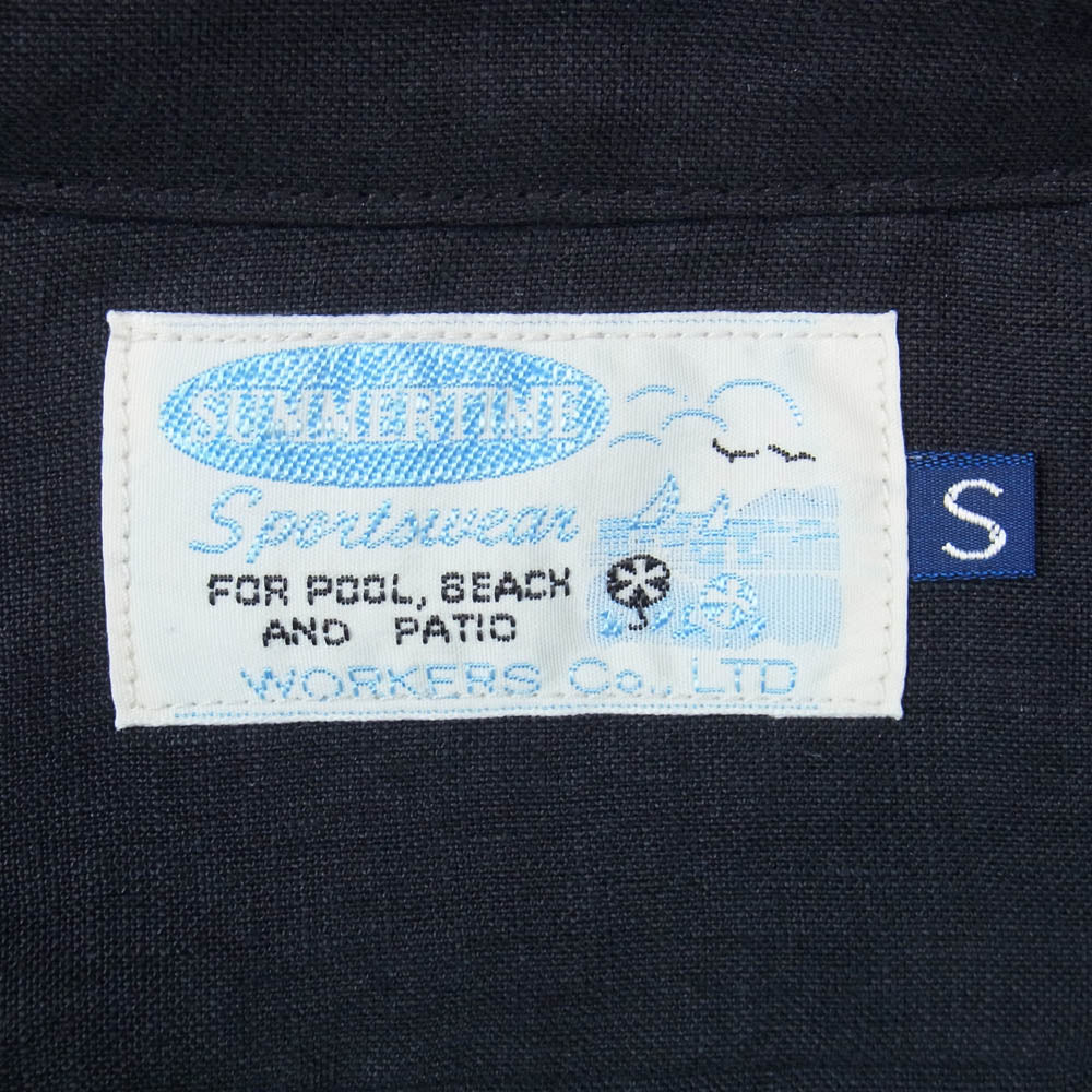 ワーカーズ Open Collar Shirt リネン オープンカラー 半袖 シャツ ブラック系 S【中古】