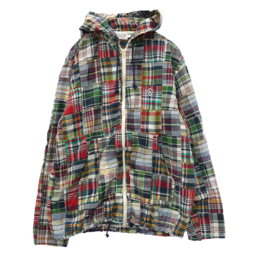 アルボーマレー MADRAS ZIP PARKA PATCHWORK マドラス ダブルジップ ロゴ パッチワーク ドローコード パーカー グリーン系 2【極上美品】【中古】