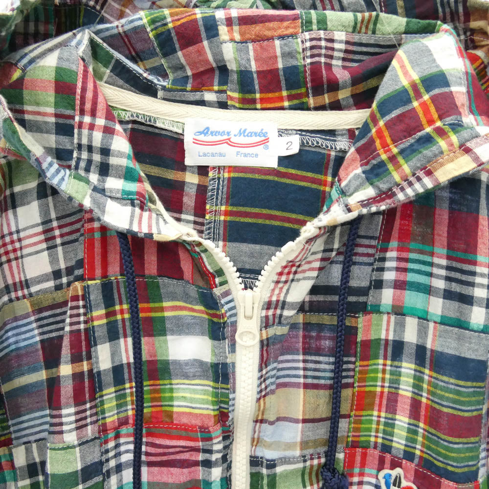 アルボーマレー MADRAS ZIP PARKA PATCHWORK マドラス ダブルジップ ロゴ パッチワーク ドローコード パーカー グリーン系 2【極上美品】【中古】