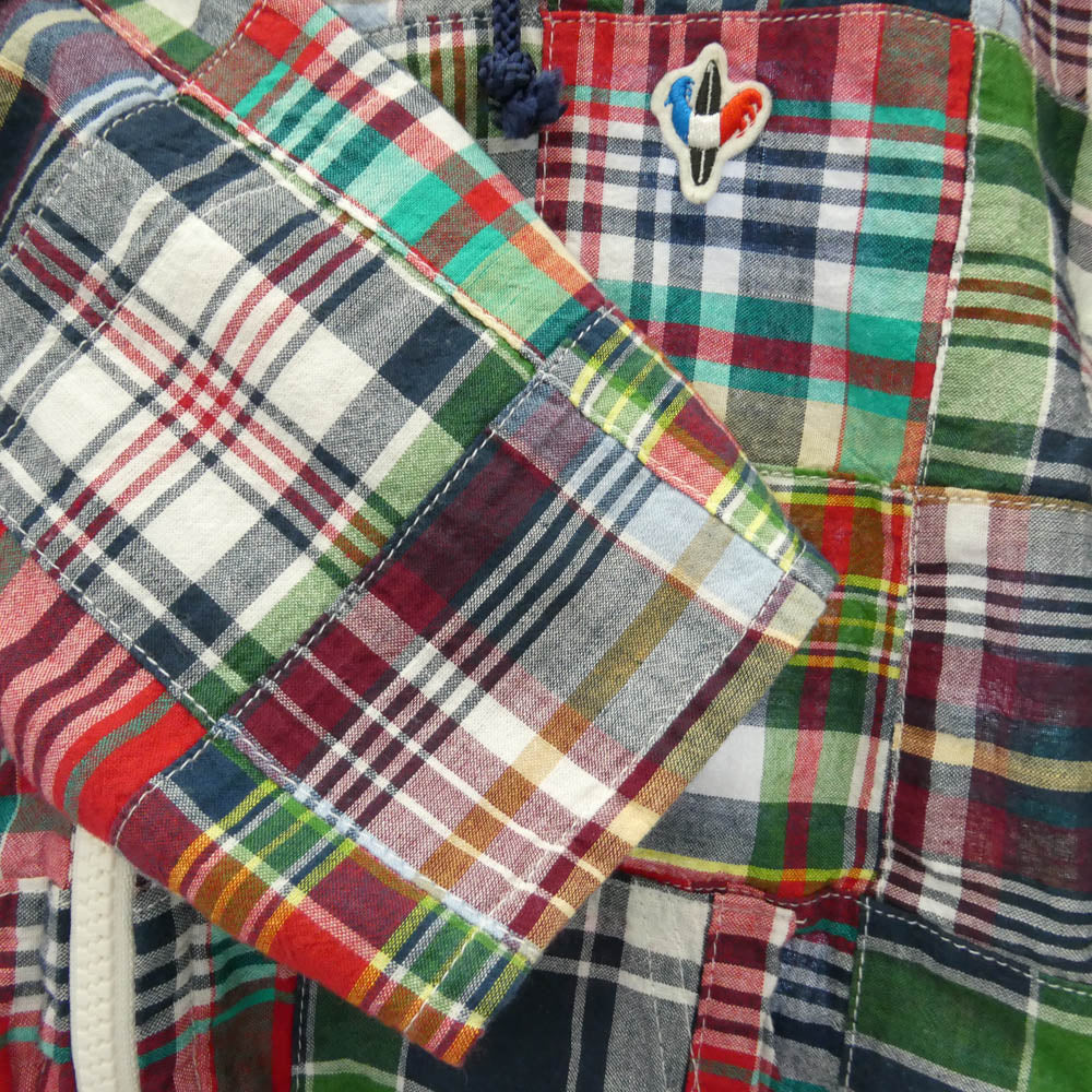 アルボーマレー MADRAS ZIP PARKA PATCHWORK マドラス ダブルジップ ロゴ パッチワーク ドローコード パーカー グリーン系 2【極上美品】【中古】