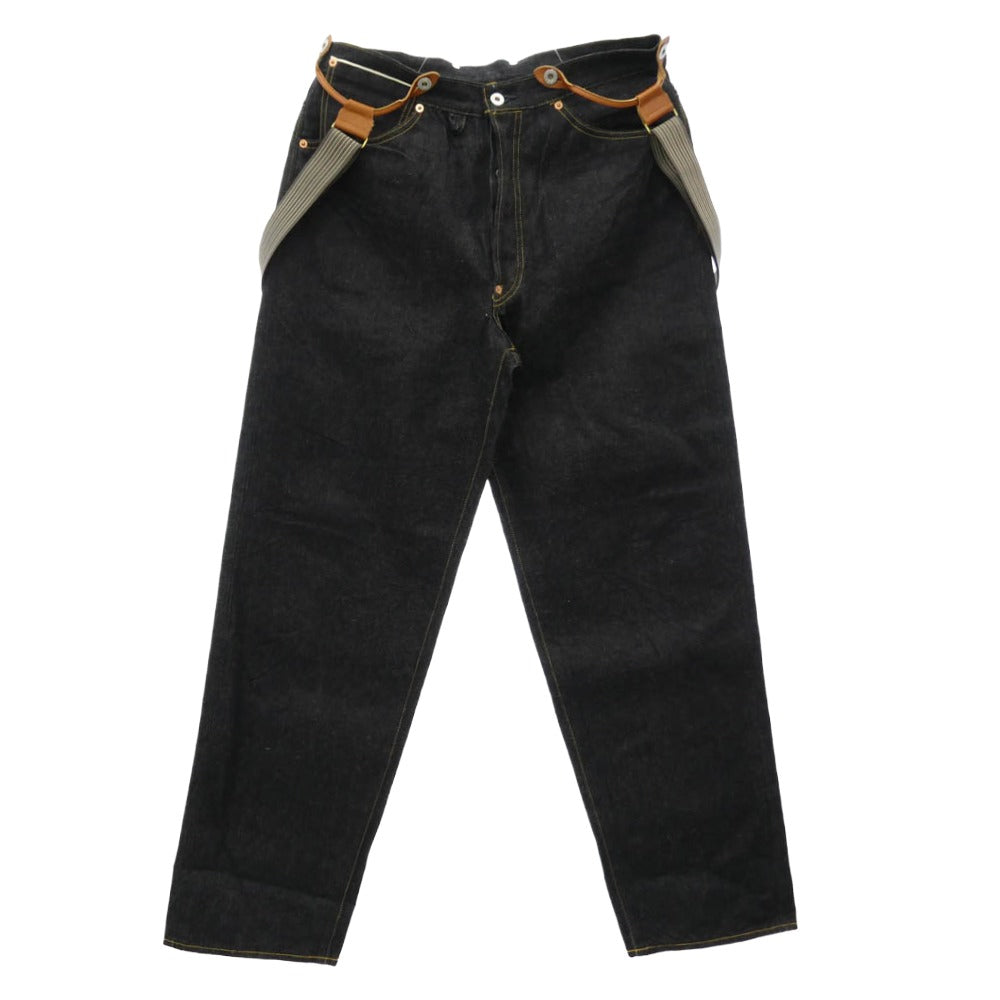 BIG JOHN ビッグジョン M101 001 WAIST OVERALL SEA ISLAND サスペンダー付 セルビッチ デニム ワイドストレート パンツ ダークネイビー系 32【中古】