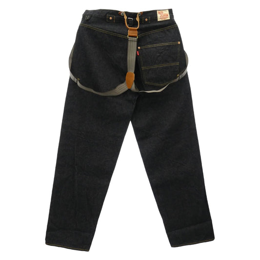 BIG JOHN ビッグジョン M101 001 WAIST OVERALL SEA ISLAND サスペンダー付 セルビッチ デニム ワイドストレート パンツ ダークネイビー系 32【中古】