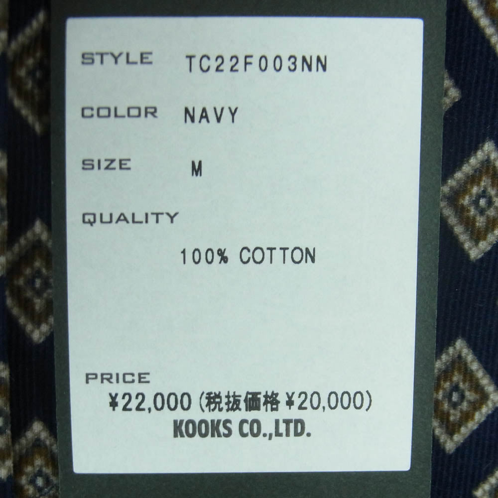 NUMBER(N)INE ナンバーナイン TOWNCRAFT タウンクラフト TC22F003NN TOWN CRAFT 50's PRINTED CORDUROY W-P SHIRTS タウンクラフト 総柄 プリント コーデュロイ 長袖 シャツ ダークネイビー系 M【新古品】【未使用】【中古】