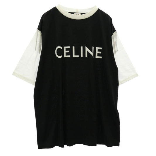 CELINE セリーヌ 22AW 2X29C671Q Fringe Oversized Logo Print T-Shirt フリンジ ビジュー オーバーサイズ ロゴ プリント Tシャツ ブラック系 S【新古品】【未使用】【中古】