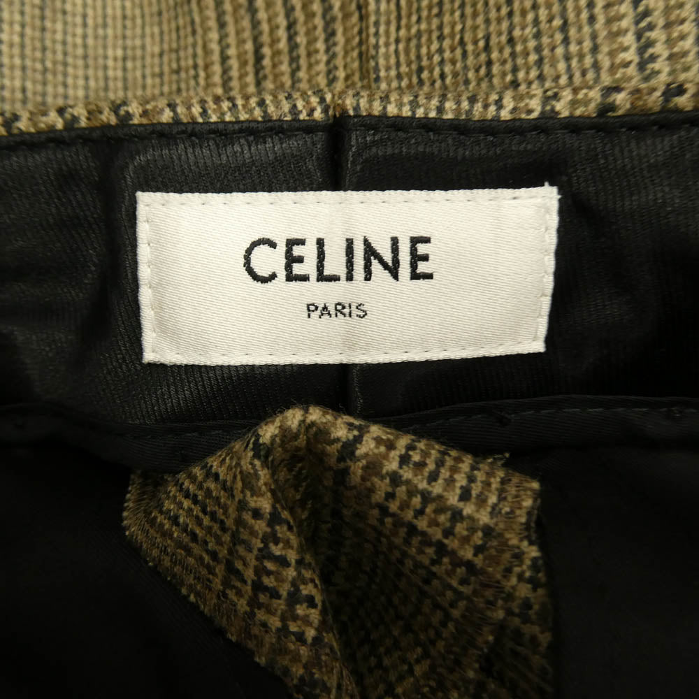 CELINE セリーヌ 2P555983N Skate Pants Prince Of Wales Check Wool スケートパンツ プリンスオブウェールズ チェック ウール スラックス ブラウン系 46【新古品】【未使用】【中古】