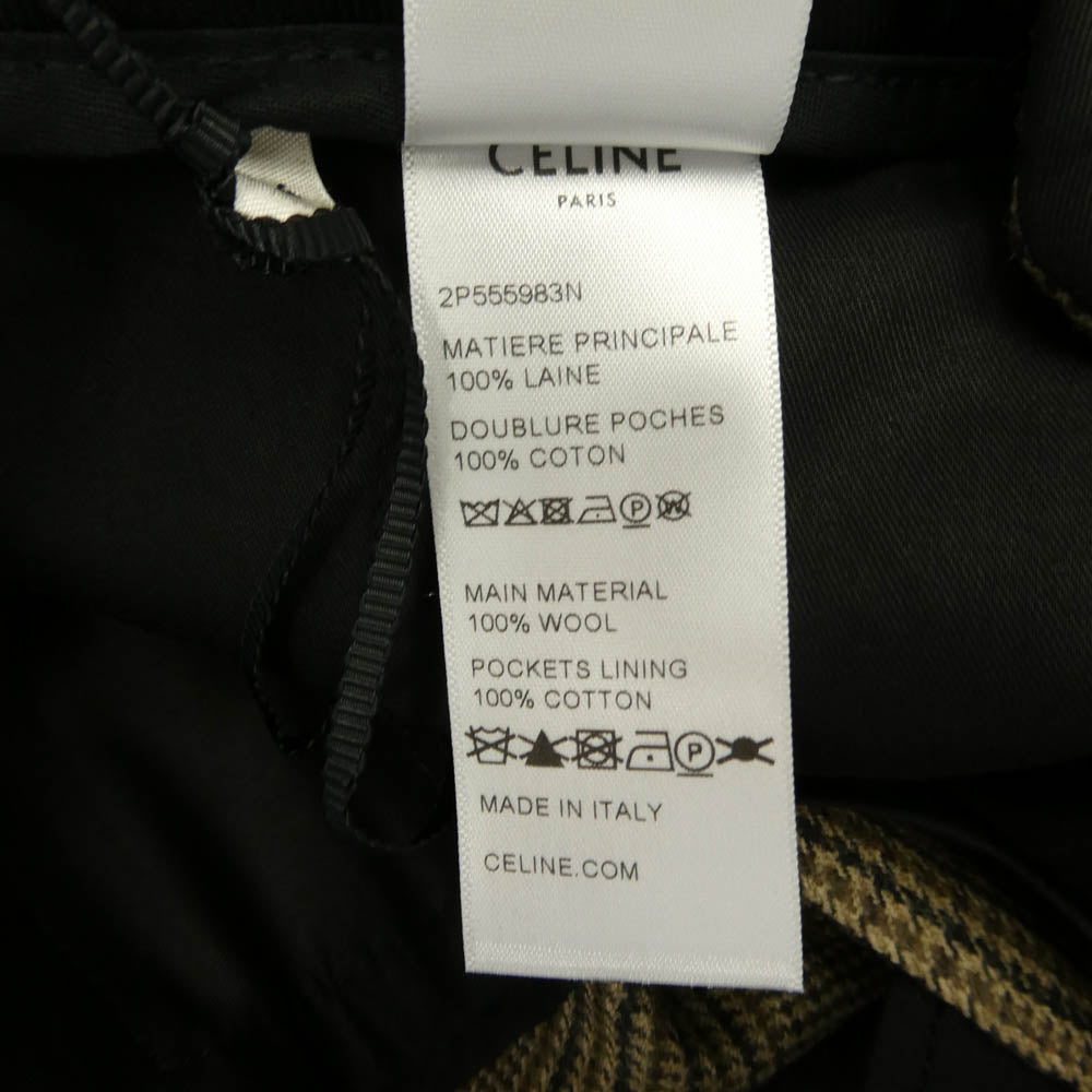 CELINE セリーヌ 2P555983N Skate Pants Prince Of Wales Check Wool スケートパンツ プリンスオブウェールズ チェック ウール スラックス ブラウン系 46【新古品】【未使用】【中古】