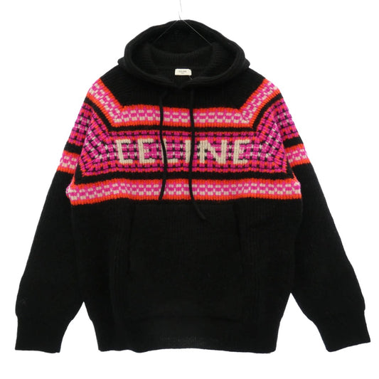 CELINE セリーヌ 22AW 2AC23579S Ski Jacquard Hooded Wool Knit Hoodie スキー ジャガード フーデッド ウール ニット ロゴ フーディー パーカー ブラック系 S【新古品】【未使用】【中古】