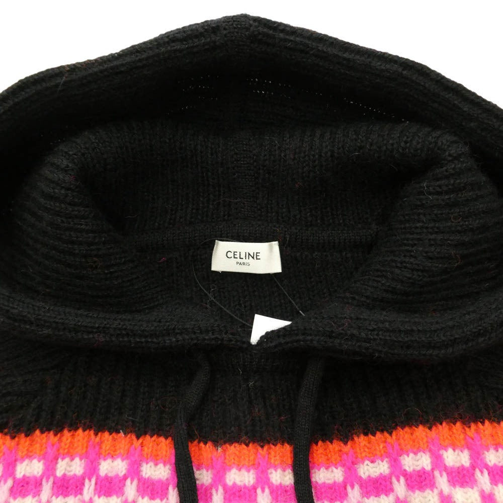 CELINE セリーヌ 22AW 2AC23579S Ski Jacquard Hooded Wool Knit Hoodie スキー ジャガード フーデッド ウール ニット ロゴ フーディー パーカー ブラック系 S【新古品】【未使用】【中古】