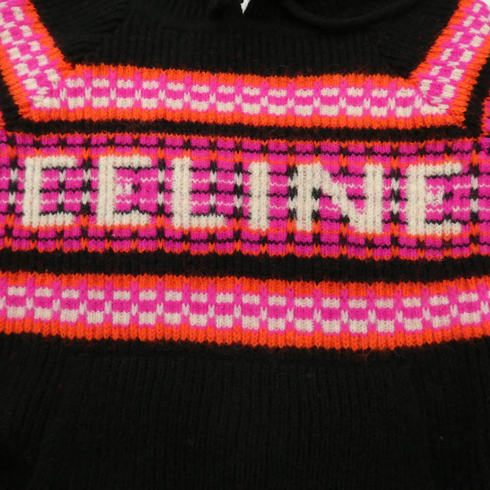 CELINE セリーヌ 22AW 2AC23579S Ski Jacquard Hooded Wool Knit Hoodie スキー ジャガード フーデッド ウール ニット ロゴ フーディー パーカー ブラック系 S【新古品】【未使用】【中古】