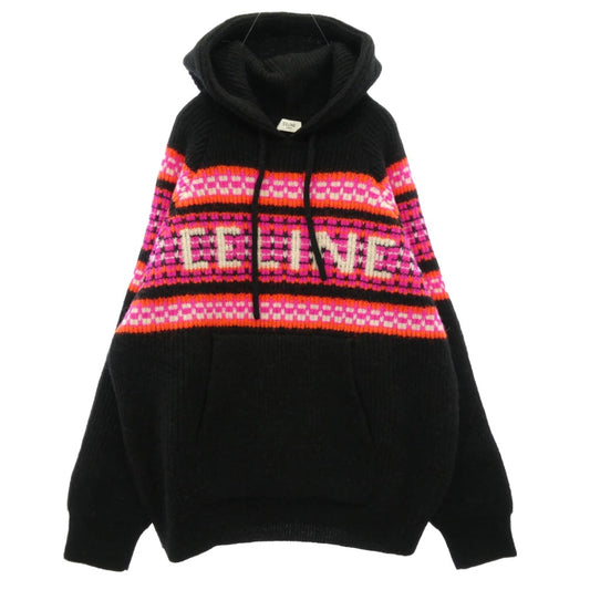 CELINE セリーヌ 22AW 2AC23579S Ski Jacquard Hooded Wool Knit Hoodie スキー ジャガード フーデッド ウール ニット ロゴ フーディー パーカー ブラック系 S【新古品】【未使用】【中古】