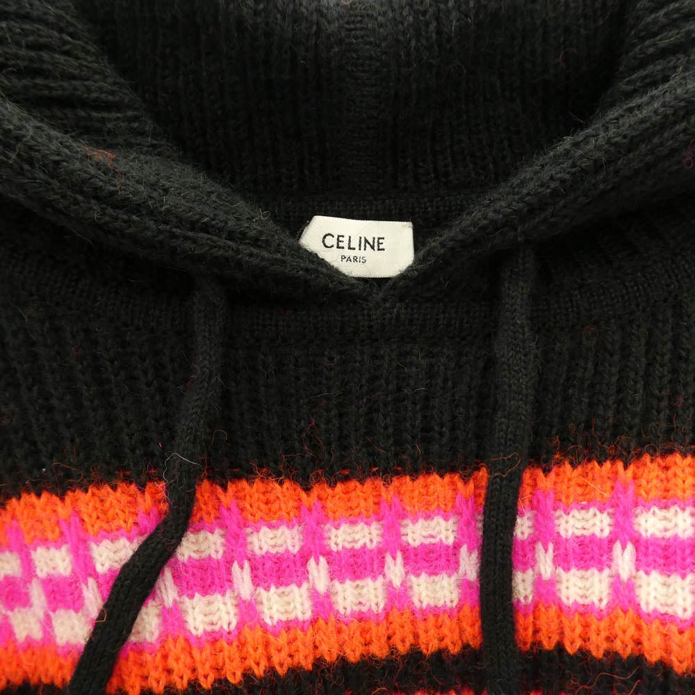 CELINE セリーヌ 22AW 2AC23579S Ski Jacquard Hooded Wool Knit Hoodie スキー ジャガード フーデッド ウール ニット ロゴ フーディー パーカー ブラック系 S【新古品】【未使用】【中古】