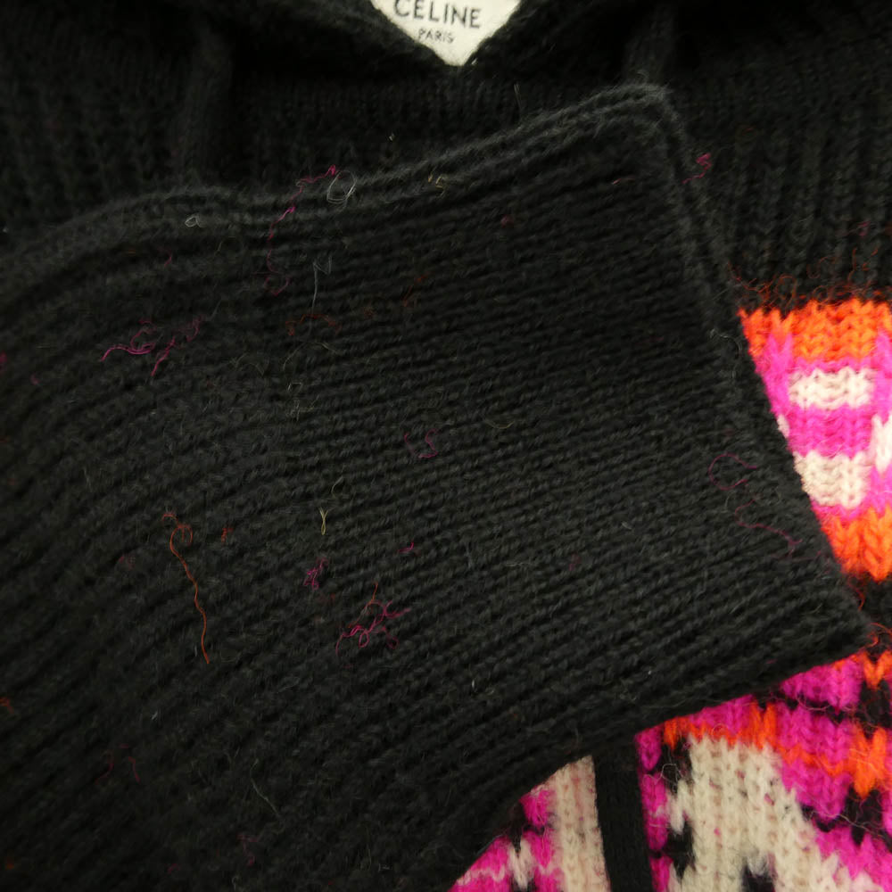 CELINE セリーヌ 22AW 2AC23579S Ski Jacquard Hooded Wool Knit Hoodie スキー ジャガード フーデッド ウール ニット ロゴ フーディー パーカー ブラック系 S【新古品】【未使用】【中古】