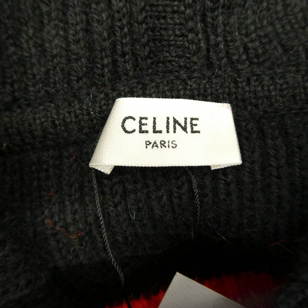 CELINE セリーヌ 22AW 2AC23579S Ski Jacquard Hooded Wool Knit Hoodie スキー ジャガード フーデッド ウール ニット ロゴ フーディー パーカー ブラック系 S【新古品】【未使用】【中古】