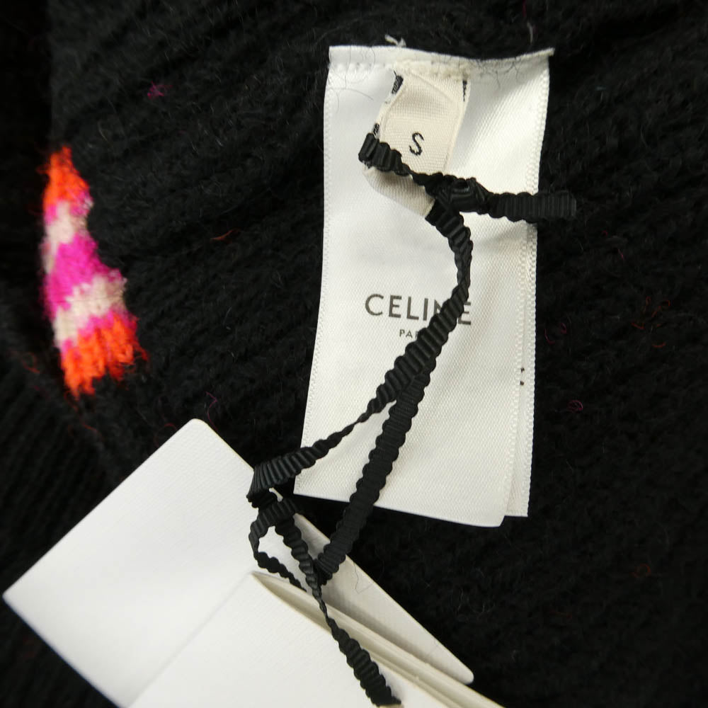 CELINE セリーヌ 22AW 2AC23579S Ski Jacquard Hooded Wool Knit Hoodie スキー ジャガード フーデッド ウール ニット ロゴ フーディー パーカー ブラック系 S【新古品】【未使用】【中古】