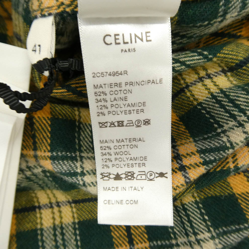 CELINE セリーヌ 2C574954R Trappeur Chemise ルーズランバー ジャック チェック 長袖 シャツ グリーン系【新古品】【未使用】【中古】