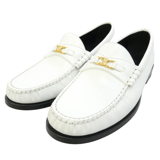 CELINE セリーヌ 334773602C Leather Slip-On Loafer レザー スリッポン トリオンフ ローファー シューズ ホワイト系 41【極上美品】【中古】