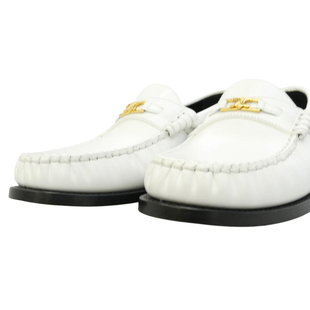 CELINE セリーヌ 334773602C Leather Slip-On Loafer レザー スリッポン トリオンフ ローファー シューズ ホワイト系 41【極上美品】【中古】