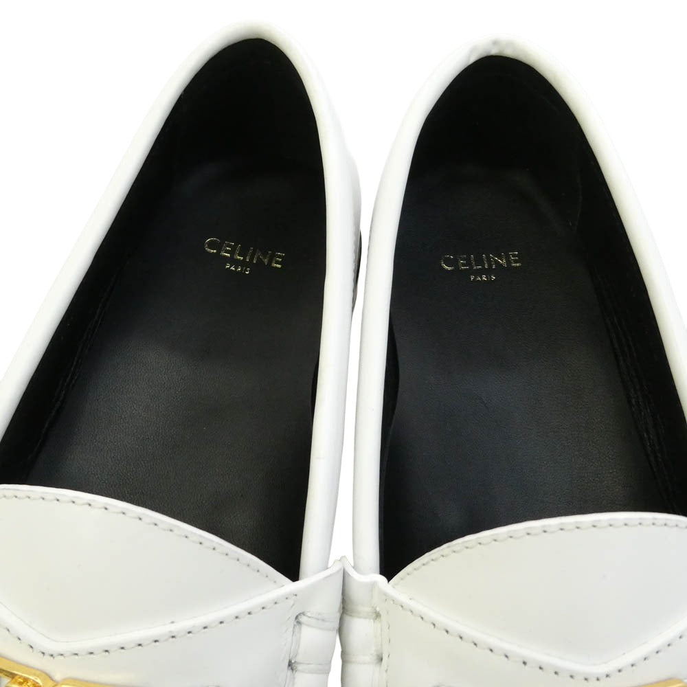 CELINE セリーヌ 334773602C Leather Slip-On Loafer レザー スリッポン トリオンフ ローファー シューズ ホワイト系 41【極上美品】【中古】