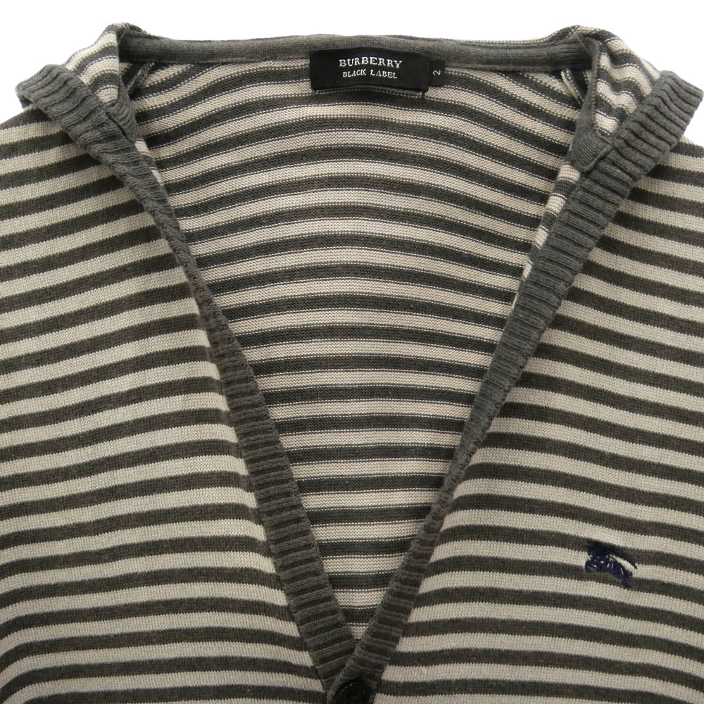 BURBERRY BLACK LABEL バーバリーブラックレーベル BMT26-206-06 ボーダー フーデット カーディガン チャコール系 2【中古】