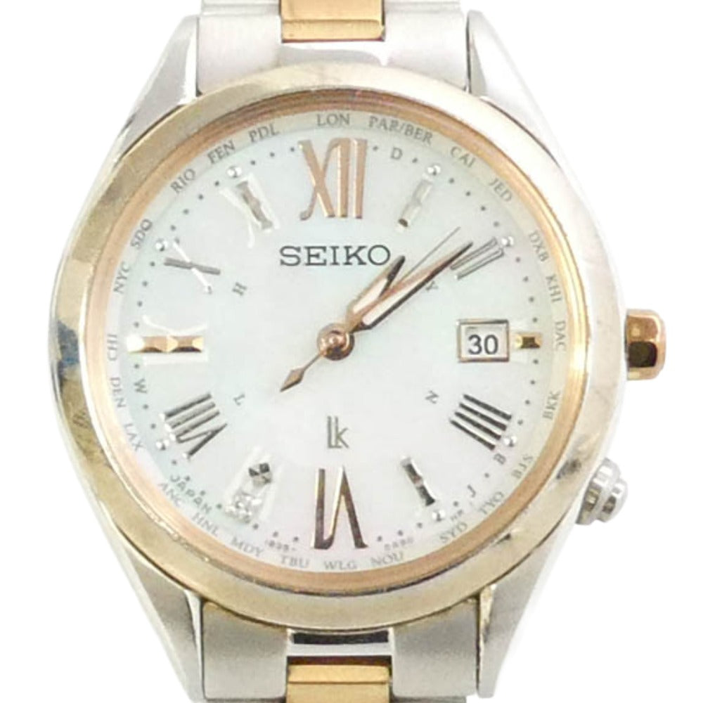 SEIKO セイコー 1B35-0AA0 LUKIA ルキア ホワイトシェル チタン ソーラー電波 腕時計 ウォッチ ゴールド系 シルバー系【中古】