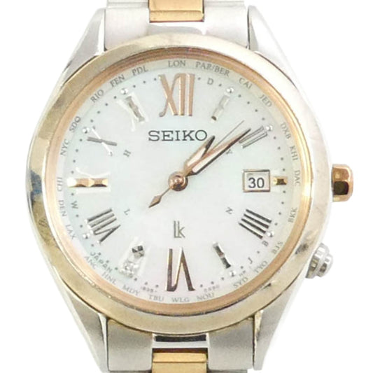 SEIKO セイコー 1B35-0AA0 LUKIA ルキア ホワイトシェル チタン ソーラー電波 腕時計 ウォッチ ゴールド系 シルバー系【中古】