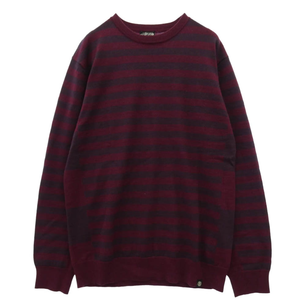 STUSSY ステューシー ボーダーライン ニット セーター ワインレッド系 XL【中古】