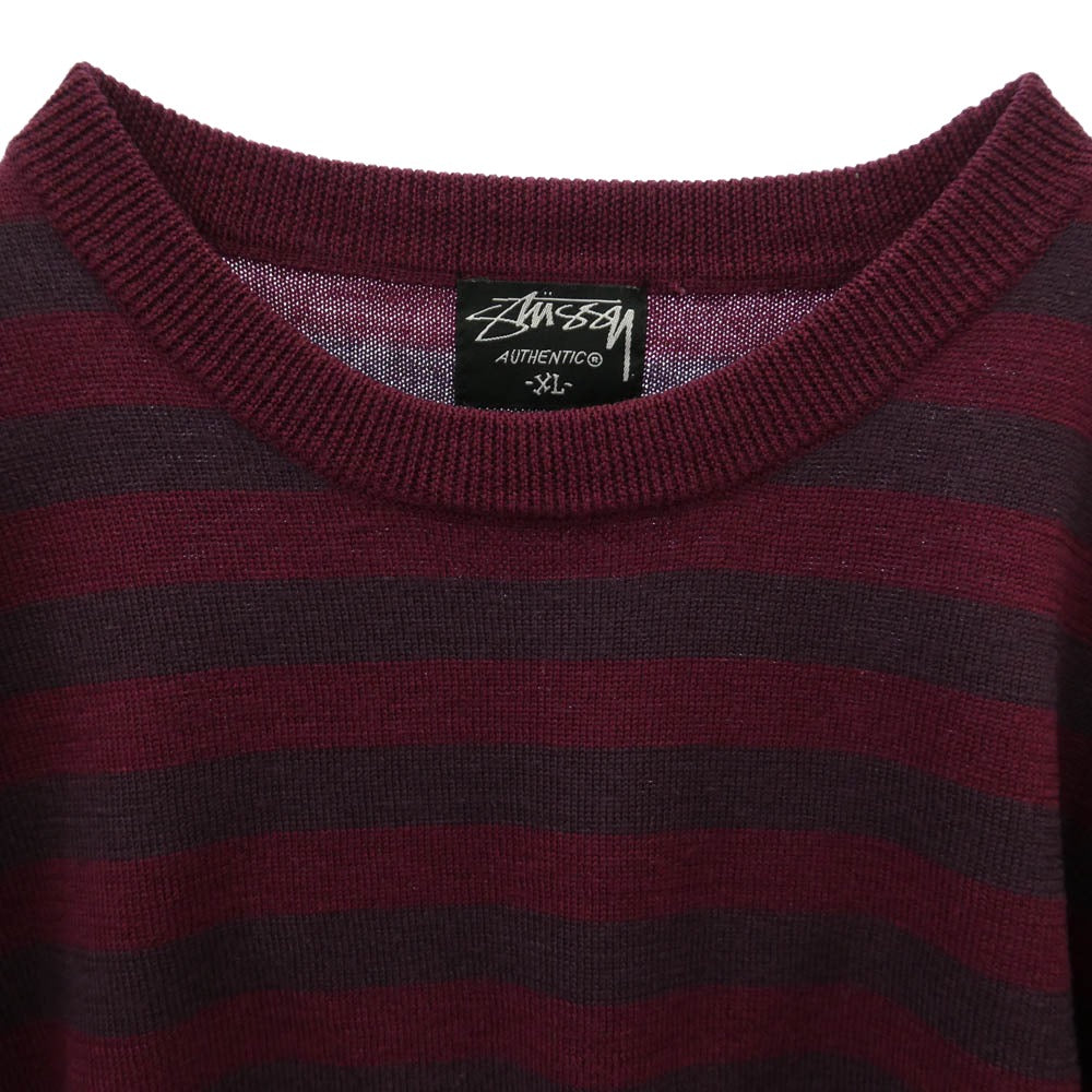 STUSSY ステューシー ボーダーライン ニット セーター ワインレッド系 XL【中古】
