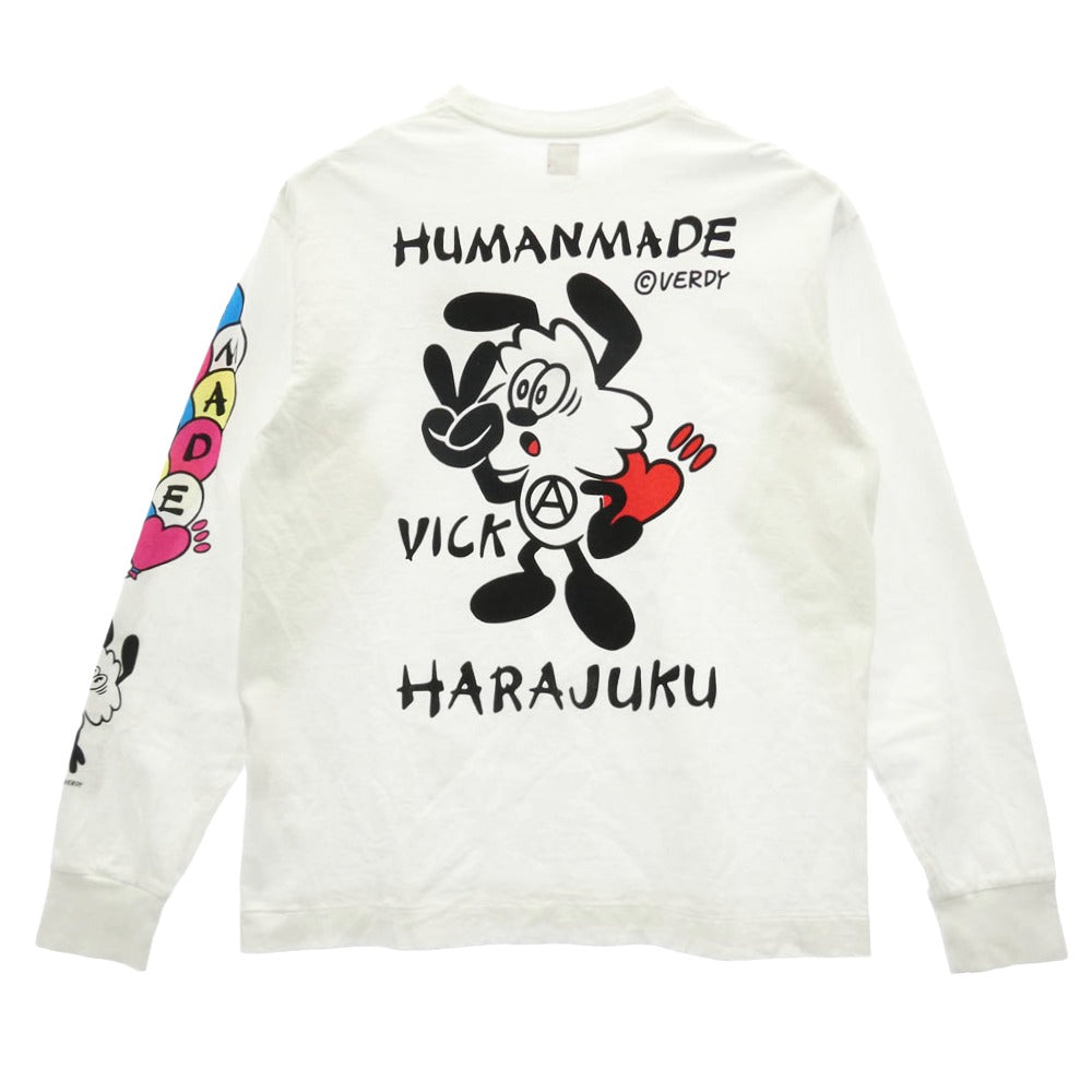HUMAN MADE ヒューマンメイド × VERDY VICK TEE ヴィック ヴェルディ ロングスリーブ 長袖 Tシャツ カットソー ホワイト系 L【中古】