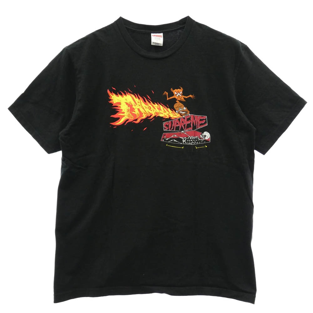 Supreme シュプリーム THRASHER スラッシャー 24AW × THRASHER BACK TAIL TEE スラッシャー バックテイル フロントプリント Tシャツ 半袖 カットソー ブラック系 L【中古】