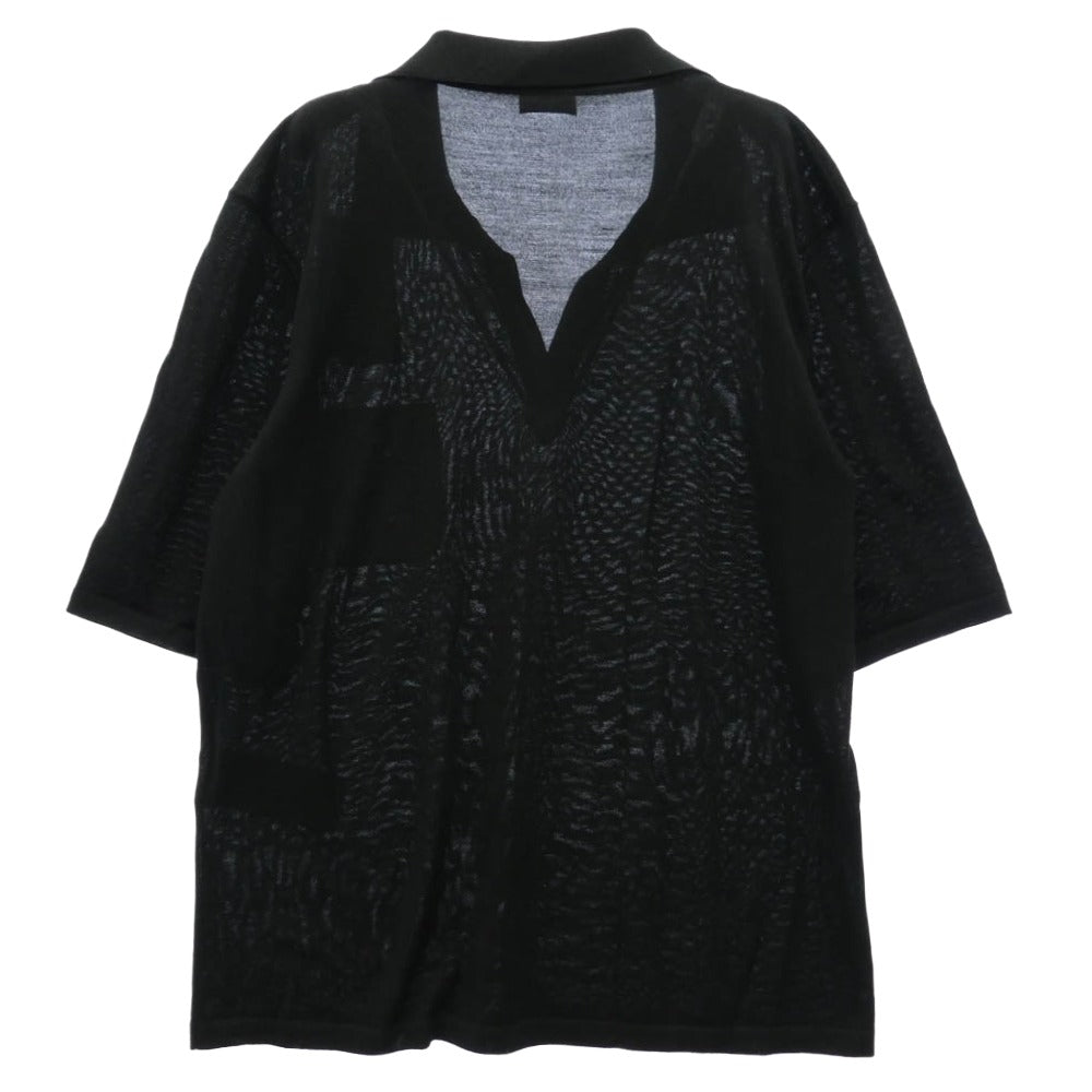 SAINT LAURENT サンローラン 778950 Y75YW Cassandre Wool Polo Shirt ロゴ刺繍 カサンドラ オープンカラー ウール ポロシャツ 半袖 ブラック系 M【新古品】【未使用】【中古】