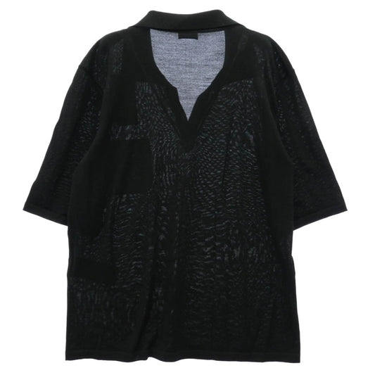 SAINT LAURENT サンローラン 778950 Y75YW Cassandre Wool Polo Shirt ロゴ刺繍 カサンドラ オープンカラー ウール ポロシャツ 半袖 ブラック系 M【新古品】【未使用】【中古】