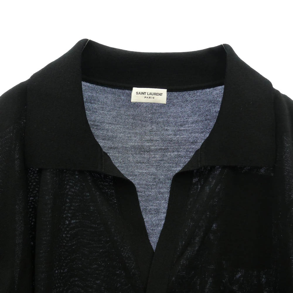 SAINT LAURENT サンローラン 778950 Y75YW Cassandre Wool Polo Shirt ロゴ刺繍 カサンドラ オープンカラー ウール ポロシャツ 半袖 ブラック系 M【新古品】【未使用】【中古】