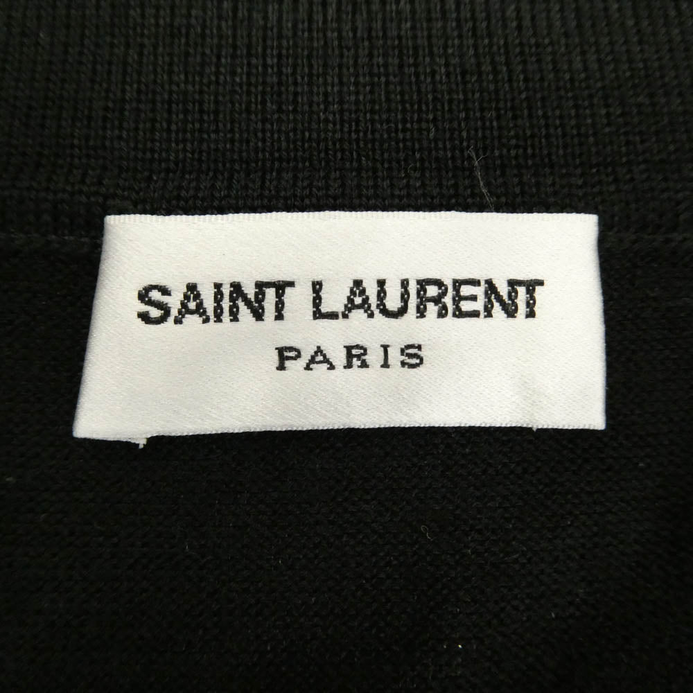 SAINT LAURENT サンローラン 778950 Y75YW Cassandre Wool Polo Shirt ロゴ刺繍 カサンドラ オープンカラー ウール ポロシャツ 半袖 ブラック系 M【新古品】【未使用】【中古】