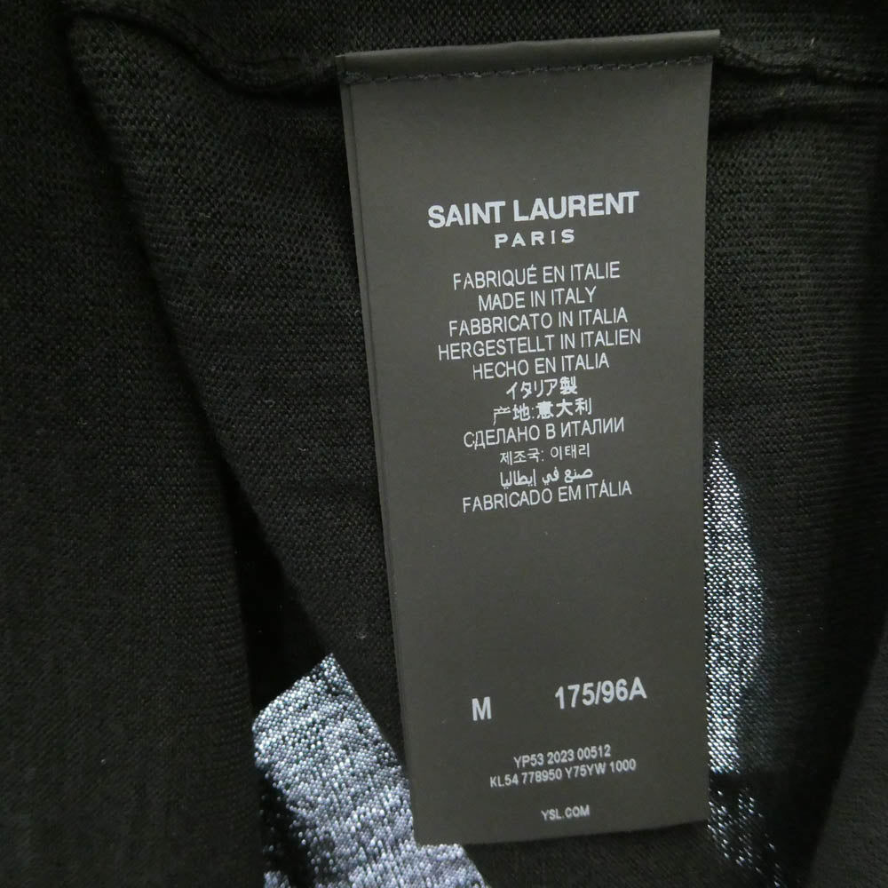 SAINT LAURENT サンローラン 778950 Y75YW Cassandre Wool Polo Shirt ロゴ刺繍 カサンドラ オープンカラー ウール ポロシャツ 半袖 ブラック系 M【新古品】【未使用】【中古】