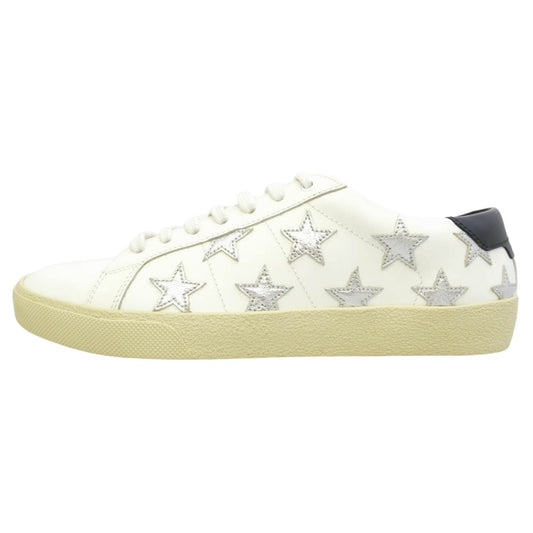SAINT LAURENT サンローラン 421572 Court Classic Star レザー スターデザイン 星柄 ローカット スニーカー ホワイト系 41【新古品】【未使用】【中古】