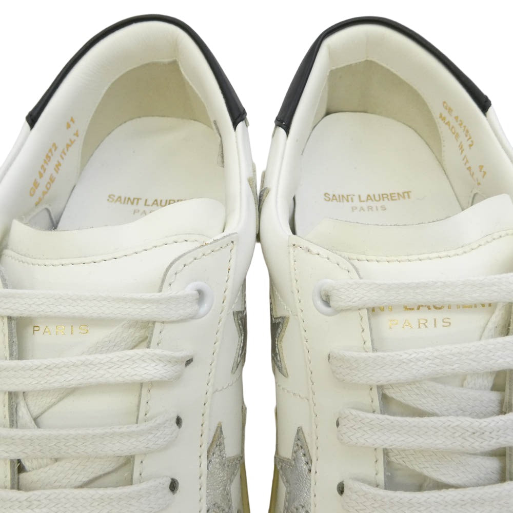 SAINT LAURENT サンローラン 421572 Court Classic Star レザー スターデザイン 星柄 ローカット スニーカー ホワイト系 41【新古品】【未使用】【中古】
