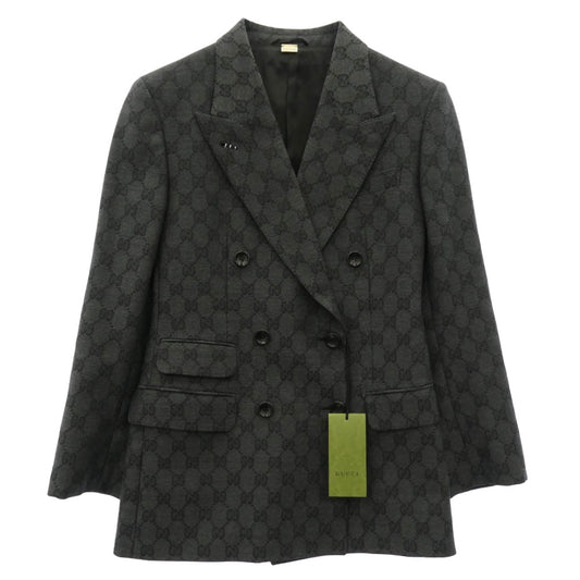 GUCCI グッチ 715184 ZAKF8 GG Double-breasted wool jacquard jacket GG柄 ダブルブレスト ウール ジャガード テーラードジャケット グレー系 38【新古品】【未使用】【中古】