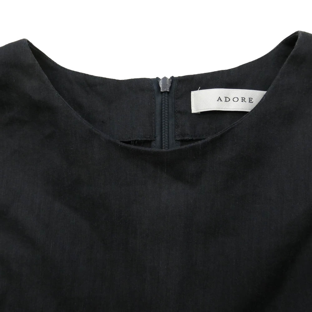 ADORE アドーア 531-3140616 リネン混 クリア クロス フレンチスリーブ ワンピース ダークネイビー系 サイズ表記無し【中古】