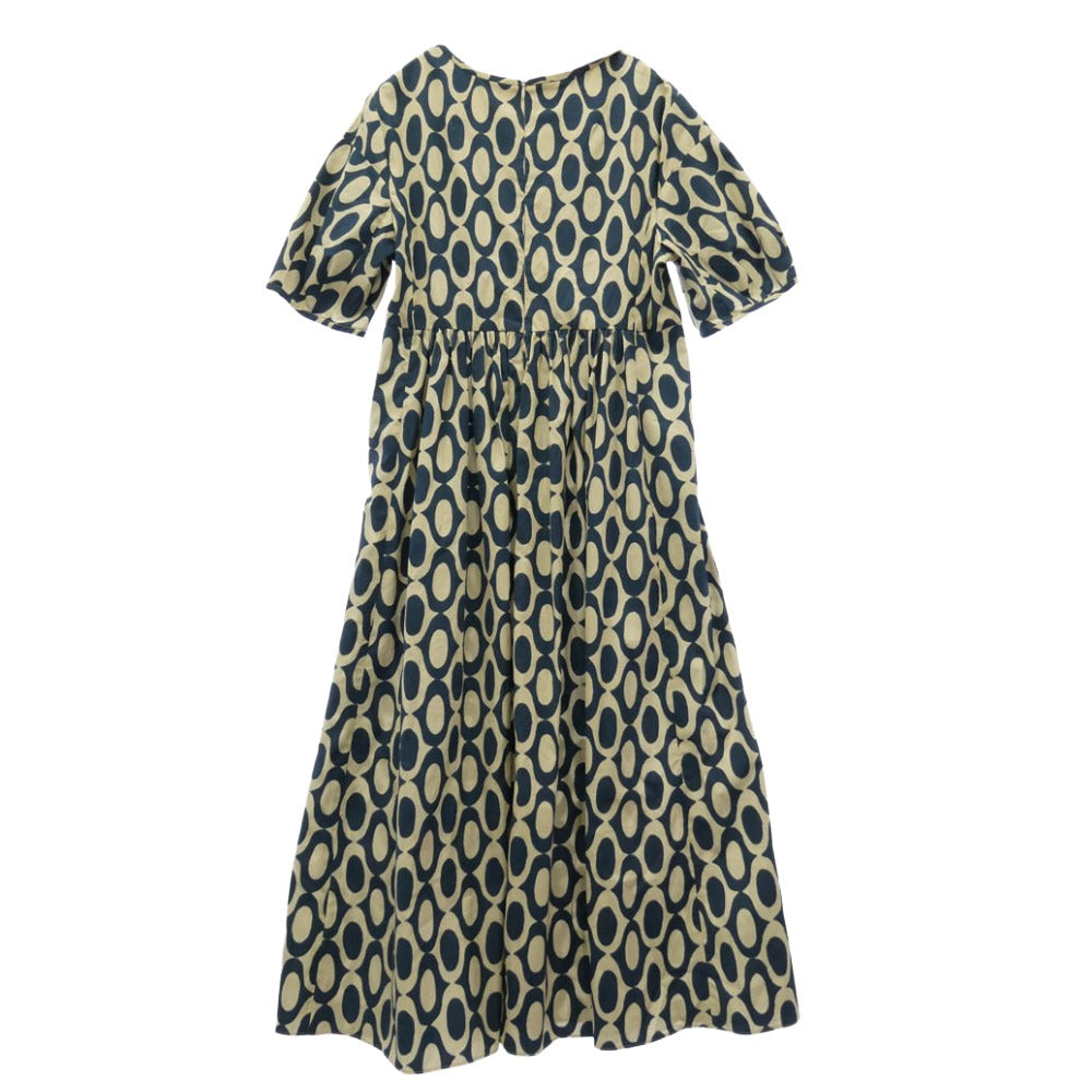 S Max Mara エスマックスマーラ 922606286 ビーズ装飾 総柄 フレア ワンピース オフホワイト系 ネイビー系 38【中古】
